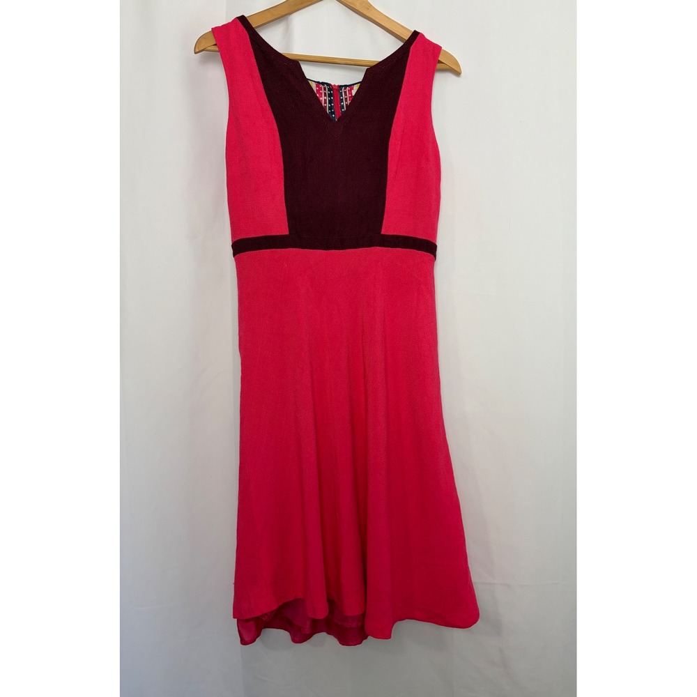 Boden Pink Colorblock V-Neck Fit Flare Dress Womens 8L Classic Office Old Money